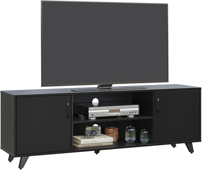 Panana Mid Century TV Stand Entertainment Center with 2 Doors, Wooden Medial Console Table for Living Room Furniture, 53.5" x 15" x 21.7" (Black)