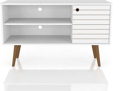 Manhattan Comfort Liberty Mid Century Modern TV Stand for Televisions up to 46 Inches, Bedroom and Living Room Entertainment Center with Storage, Shelves, and Cabinet, 43" Wide, White