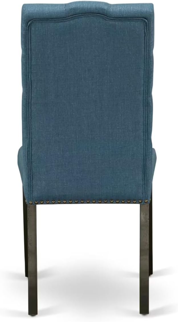 East West Furniture V627EL121-6 6 Piece Dining Table Set Contains a Rectangle Dining Room Table with V-Legs and 4 Blue Linen Fabric Parson Chairs with a Bench, 40x72 Inch, Multi-Color