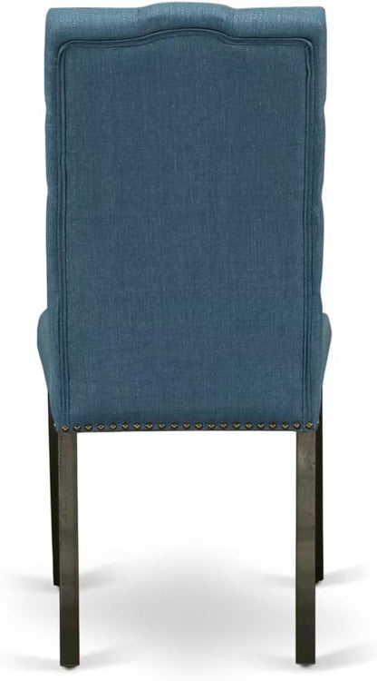 East West Furniture V627EL121-6 6 Piece Dining Table Set Contains a Rectangle Dining Room Table with V-Legs and 4 Blue Linen Fabric Parson Chairs with a Bench, 40x72 Inch, Multi-Color