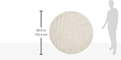 SAFAVIEH Florida Shag Collection Area Rug - 5' Round, Creme & Creme, Scroll Design, Non-Shedding & Easy Care, 1.2-inch Thick Ideal for High Traffic Areas in Living Room, Bedroom (SG455-1111)