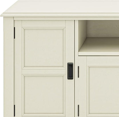 SIMPLIHOME Burlington SOLID WOOD 72 Inch Wide Transitional TV Media Stand in Antique White for TVs up to 80 Inches, For the Living Room and Entertainment Center