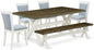 East West Furniture X077MZ015-6 6 Piece Dining Table Set Contains a Rectangle Kitchen Table with X-Legs and 4 Baby Blue Linen Fabric Upholstered Chairs with a Bench, 40x72 Inch, Multi-Color