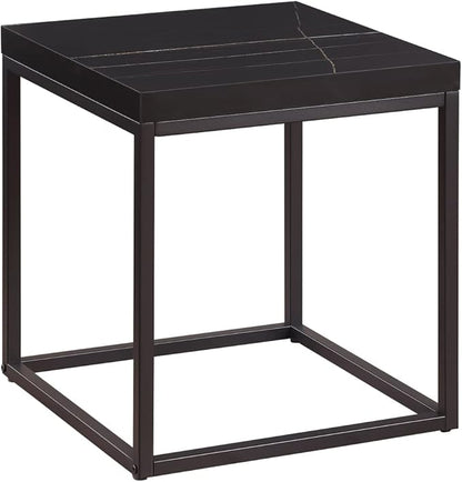CENSI 18-Inch Black Marble Accent End Table/Side Table for Living Room, Modern Industrial, Square, Metal and Wood (Black Marble)