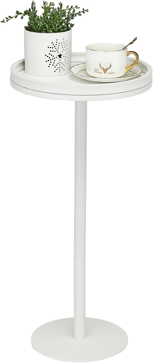 Round Drink Table,Pedestal Tables,Small Round Side Table for Small Spaces,Martini Table for Living Room, Bedroom, Bathroom,Balcony (White)