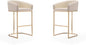 Manhattan Comfort Louvre 30 Inch Mid Century Modern Counter Height Bar Stools - Elegant Faux Leather Padded Seat, Stainless Steel Base with Footrest, Fully Assembled Barstools, Set of 2, Cream