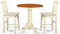 East West Furniture EDVN3-WHI-C 3 Piece Kitchen Counter Height Dining Set Contains a Round Dining Room Table with Pedestal and 2 Linen Fabric Upholstered Chairs, 30x30 Inch, Buttermilk & Cherry