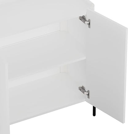 Manhattan Comfort Abbey Accent Cabinet with Doors, Tray Top Design and Adjustable Shelves, Sleek Modern Storage Furniture for Dining Area, Living Room, Bedroom, Entryway, White