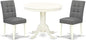 East West Furniture ANAS3-LWH-41 3 Piece Kitchen Table Set consists A Wooden Table and 2 Platinum Gray Polyester Fabric Person Chairs with Stylish Back- Linen White Finish