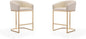 Manhattan Comfort Louvre 26 Inch Mid Century Modern Counter Height Bar Stools - Elegant Faux Leather Padded Seat, Stainless Steel Base with Footrest, Fully Assembled Barstools, Set of 2, Cream