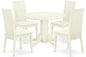 East West Furniture SHIP5-WHI-C 5 Piece Dining Room Furniture Set Includes a Round Kitchen Table with Pedestal and 4 Linen Fabric Upholstered Dining Chairs, 42x42 Inch, Linen White