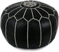 Stuffed Round Design Moroccan Leather Pouf Ottoman, Handmade, Pre-Filled, 100% Genuine Leather, 13” Height x 20” Diameter, Footstool & Living Room Décor (Black with White Stitches)