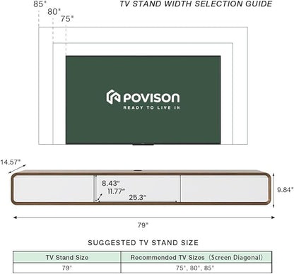POVISON Fully-Assembled Minimalist Floating TV Stand, Modern Wall-Mounted Entertainment Center with 3 Flip-Down Cabinet Doors, Solid Wood, Walnut Veneer & White, 78"