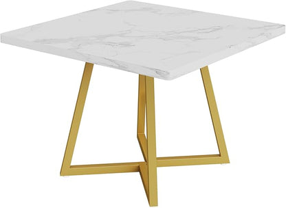 Tribesigns Square Dining Table for 2, 31.5" Modern Dinner Table with Metal Base, Kitchen Table for Dining Room, Small Space, Apartment, White & Gold