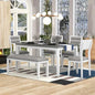 SogesHome Classic 6-Piece Dining Table Set, Rectangular Wooden Kitchen Table with Upholstered Chairs & Bench for Dining Room, Traditional Retro Farmhouse Dining Table for Kitchen, White+Grey