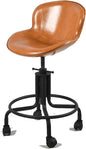 Topower Antique Industrial Design Metal Adjustable Height Kitchen Dining Breakfast Chair Industrial Style Bar Stool with Wheels, Fully Welded, Cinnamon PU Leather Seat