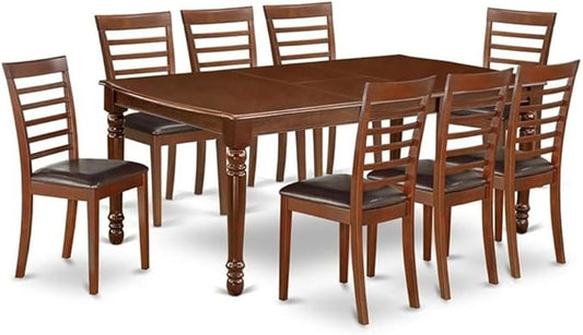 East West Furniture DOML9-MAH-LC 9 Piece Dining Table Set Includes a Rectangle Dining Room Table with Butterfly Leaf and 8 Faux Leather Upholstered Chairs, 42x78 Inch, Mahogany