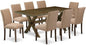 East West Furniture X777AB747-9 9 Piece Dining Room Furniture Set Includes a Rectangle Dining Table with X-Legs and 8 Light Sable Linen Fabric Upholstered Chairs, 40x72 Inch, Multi-Color