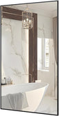 Bathroom Mirror 26"x38" Wall Rectangle Mirror Black Vanity Square Frosted Metal Frame Anti-Rust Tempered Glass Hangs Mirror for Bathroom Bedroom Entryway Living Room Decorative