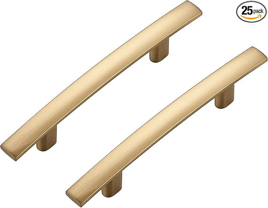 25 Pack Cabinet Handles 3" Hole Center - Curved Cabinet Pulls Champagne Bronze Drawer Pulls for Kitchen Cupboard Solid Handles for Dresser Drawer Arch Closet Hardware