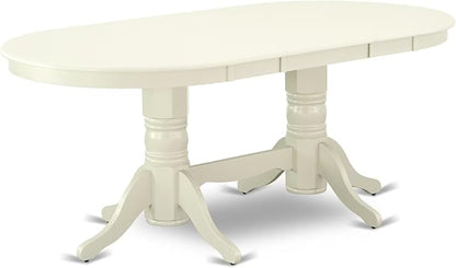 East West Furniture VAAB9-LWH-64 9 Piece Modern Dining Table Set Includes an Oval Wooden Table with Butterfly Leaf and 8 White Faux Leather Parson Dining Chairs, 40x76 Inch, Linen White