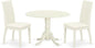 East West Furniture DLIP3-WHI-C 3 Piece Kitchen Table Set for Small Spaces Contains a Round Dining Table with Dropleaf and 2 Linen Fabric Dining Room Chairs, 42x42 Inch, Linen White