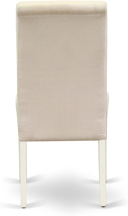 East West Furniture AMBA3-LWH-01 3 Piece Modern Dining Table Set Contains a Round Kitchen Table with Pedestal and 2 Cream Linen Fabric Upholstered Parson Chairs, 36x36 Inch, Linen White