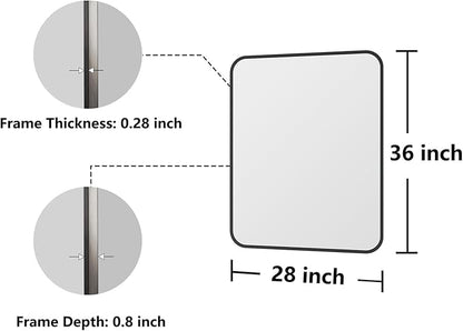 Bathroom Mirror, 28X32 Inch Black Metal Framed Mirror for Bathroom, Tempered Glass, Anti-Rust, Rounded Rectangle Mirror for Restroom, Bedroom, Black