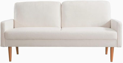 Kent Velvet Loveseat Sofa, European Style with Sleek Design, Modern & Vintage Flair, Upholstered 2 Seater Couch, Chic Living Room Furniture Seating for Home, Apartment or Office, Ivory