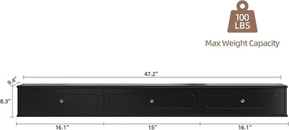 Retro Floating TV Console with 3 Doors,47'' High Gloss Floating TV Stand,Wall Mounted TV Cabinet,Contemporary Floating Media Console for Under TV Storage,Living Room,Bedroom(Black)