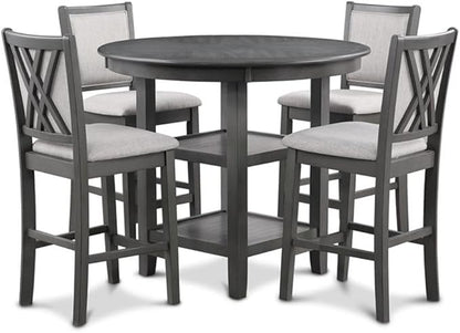 New Classic Furniture Amy 5-Piece Counter Dining Table Set, Gray
