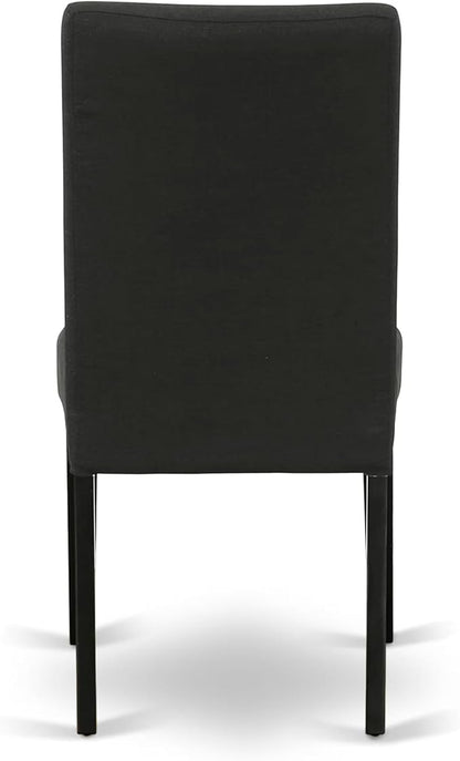 East West Furniture V697DR124-7 7 Piece Modern Dining Table Set Consist of a Rectangle Wooden Table with V-Legs and 6 Black Color Linen Fabric Parsons Dining Chairs, 40x72 Inch, Multi-Color