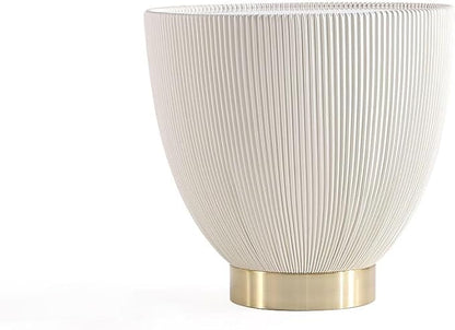 Manhattan Comfort Anderson Modern 18" Round End Table 2.0 | Ceramic Marble Tabletop, Elegant Pleated Leatherette Design & Gold Stainless Steel Base, Fully Assembled Accent Furniture, Set of 2, Cream