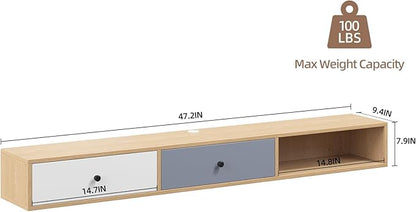 Modern Floating TV Stand with Doors, 47 Inch Wall Mounted TV Console,Floating Media Console Cabinet Under TV Shelf for Living Room Bedroom,Natural