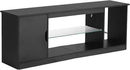 VEVOR TV Stand for TVs up to 65 inch, Modern Entertainment Center with Light Strip, Wooden TV Cabinet Storage with Glass Shelf and Adjustable Shelves, Console Table for Living Room and Bedroom, Black