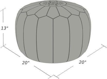 Stuffed Round Design Moroccan Leather Pouf Ottoman, Handmade, Pre-Filled, 100% Genuine Leather, 13” Height x 20” Diameter, Footstool & Living Room Décor (Papaya)