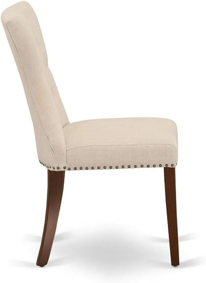 East West Furniture MLGA3-MAH-32 3 Piece Dining Room Table Set Contains a Rectangle Kitchen Table with Butterfly Leaf and 2 Light Beige Linen Fabric Parson Chairs, 36x54 Inch, Mahogany