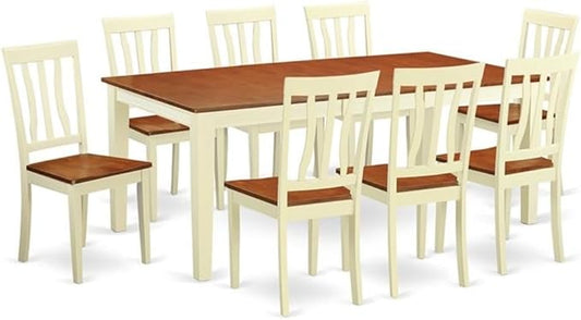 East West Furniture QUAN9-WHI-W 9 Piece Dining Room Furniture Set Includes a Rectangle Kitchen Table with Butterfly Leaf and 8 Dining Chairs, 40x78 Inch, Buttermilk & Cherry