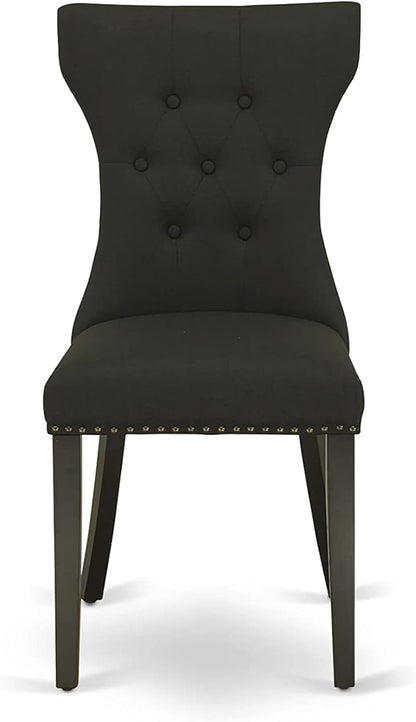 East West Furniture ESGA3-BCH-24 3 Piece Kitchen Table Set for Small Spaces Contains a Round Dining Room Table with Pedestal and 2 Black Linen Fabric Padded Chairs, 30x30 Inch, Black & Cherry