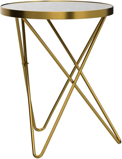 HLR Modern Round Side Table Set of 2, End Table with Marble Effect Top and Gold Metal Frame, Small Side Table for Living Room, Bedroom, Sofa and Couch, Gold Legs, Black Glass top