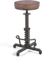 American Antique Steampunk Bar Stool 24.41"-28.35" Vintage Industrial Adjustable Swivel Backless Counter Stool for Home, Dining, Breakfast, Pub, (Heavy Duty Metal & Faux Leather, Brown & Maroon Top)