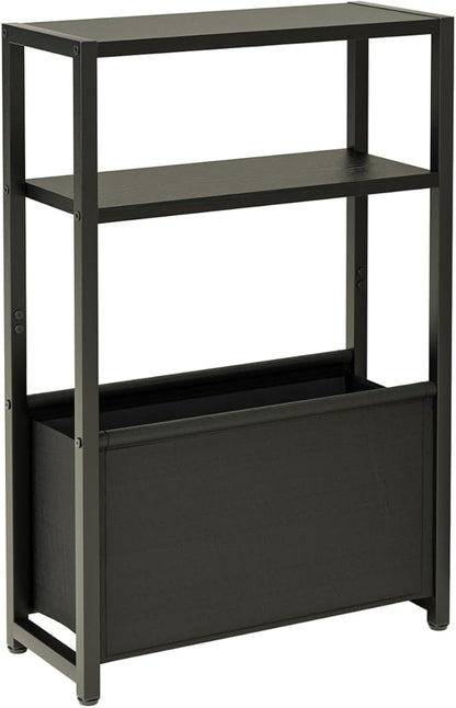Narrow Side Table End Table, 3-Tier Side Table with Storage Bag, Narrow Nightstand for Small Spaces, Bedside Table for Living Room, Bedroom, Black
