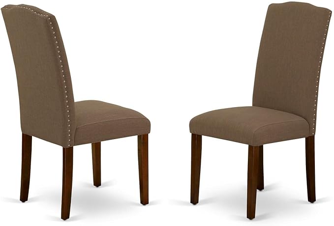 East West Furniture OXEN5-MAH-18 5 Piece Dinette Set for 4 Includes a Square Dining Room Table and 4 Dark Coffee Linen Fabric Parson Dining Chairs, 36x36 Inch, Mahogany