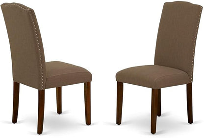 East West Furniture OXEN5-MAH-18 5 Piece Dinette Set for 4 Includes a Square Dining Room Table and 4 Dark Coffee Linen Fabric Parson Dining Chairs, 36x36 Inch, Mahogany