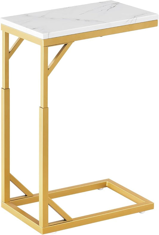 C-Shaped End Table, Small Sofa Table with Metal Frame, Adjustable Height Side Table for Couch, Living Room, Bedroom, Bedside (Gold, Small)
