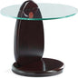 Manhattan Comfort Artesia Round End Table with Sleek Tempered Glass Top, Solid Wood Base, and Contemporary Design, Living Room Accent Furniture for Modern Homes, Side Piece, Dark Walnut