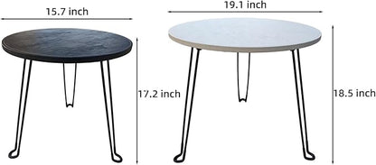 Leather Circle Nesting Tables Coffee Table Set of 2，Folding Table, Outdoor Side Tables，Fashionable End Tables Set Suitable for Living Room, Bedroom, Office, Outdoor, and Courtyard