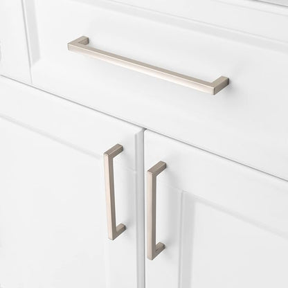 KOOFIZO Solid Square Bar Cabinet Handle - Brushed Nickel Furniture Pull, 7.6 Inch/192mm Screwhole Distance, 1-Piece for Kitchen Cupboard Door, Bedroom Dresser Drawer, Bathroom Wardrobe Hardware