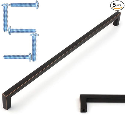 KOOFIZO Solid Square Bar Cabinet Handle - Oil Rubbed Bronze Furniture Pull, 10 Inch/256mm Screwhole Distance, Pack of 5 for Kitchen Cupboard Door, Bedroom Dresser Drawer, Bathroom Wardrobe Hardware