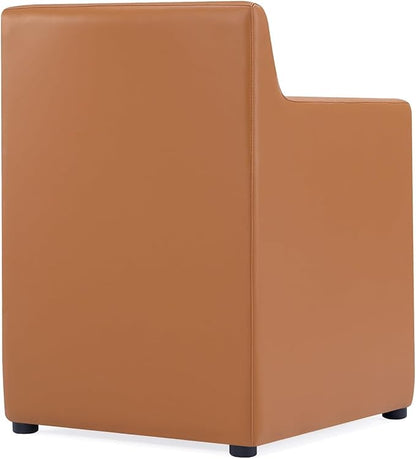 Manhattan Comfort Anna Square Modern Dining Chair with Arms, Head-to-Toe Faux Leather Upholstered Accent Armchair with Plastic Foot Padding, Set of 1, Saddle